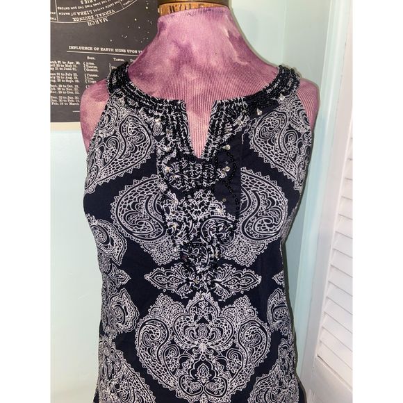 INC International Concepts Black and White Beaded Tank Top - S - Picture 3 of 6